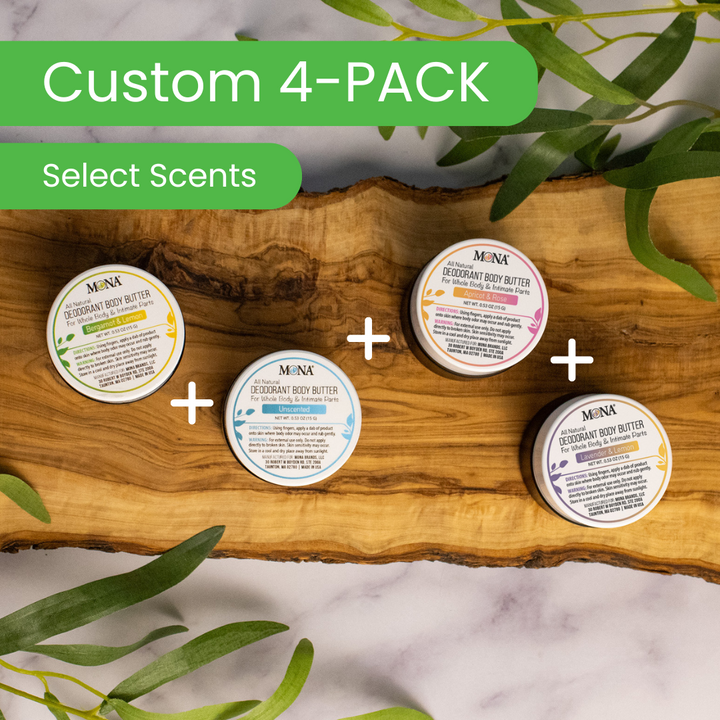 CUSTOM 4-PACK | Travel Size Deodorant Cream for Whole Body & Intimate Parts (0.53 oz each)