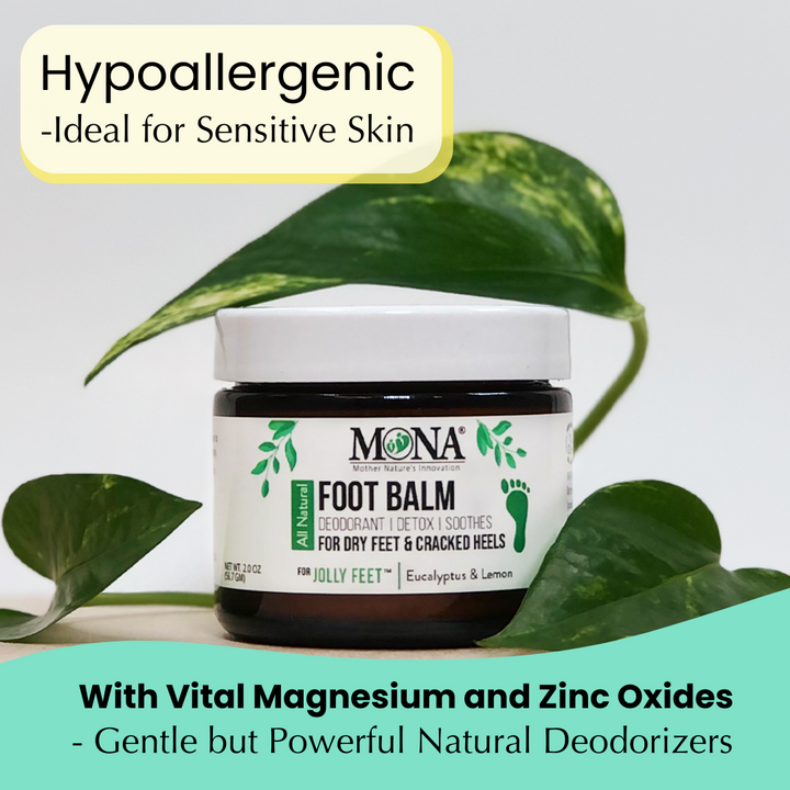 Hypoallergenic foot balm ideal for sensitive skin. 