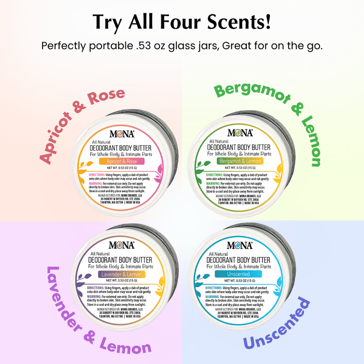CUSTOM 4-PACK | Travel Size Deodorant Cream for Whole Body & Intimate Parts (0.53 oz each)
