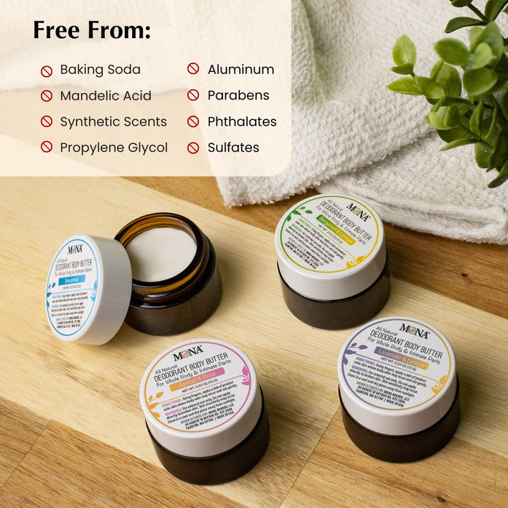 CUSTOM 4-PACK | Travel Size Deodorant Cream for Whole Body & Intimate Parts (0.53 oz each)