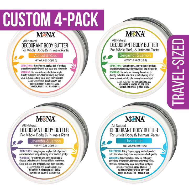 CUSTOM 4-PACK | Travel Size Deodorant Cream for Whole Body & Intimate Parts (0.53 oz each)