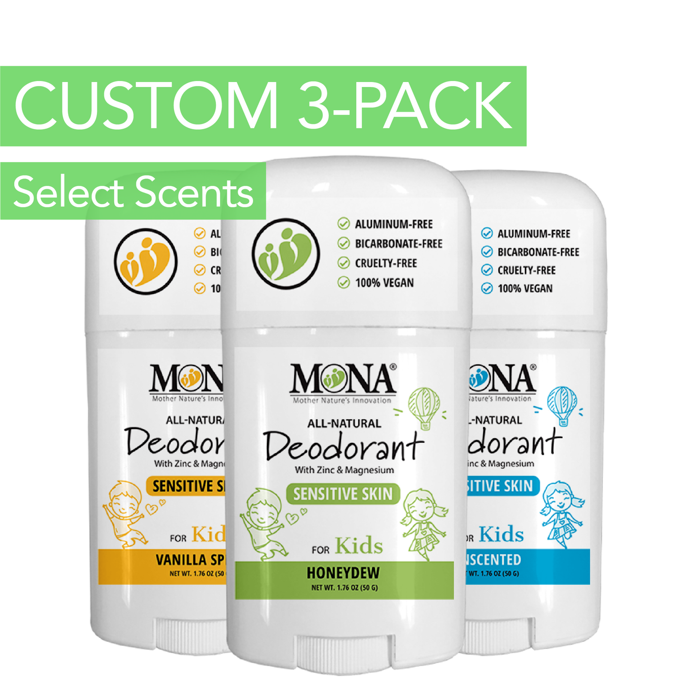 CUSTOM 3-Pack | 100% Natural Deodorant for Kids