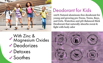 Aluminum free Deodroant for Kids, Baking soda free Dedoroant for Kids, Magnesium Deodorant, Zinc Deosorant
